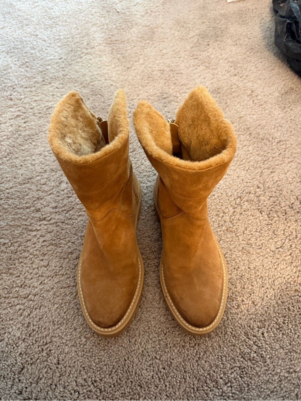 Naturalizer Women's Suede Shearling-Lined Ankle Boots - Chestnut